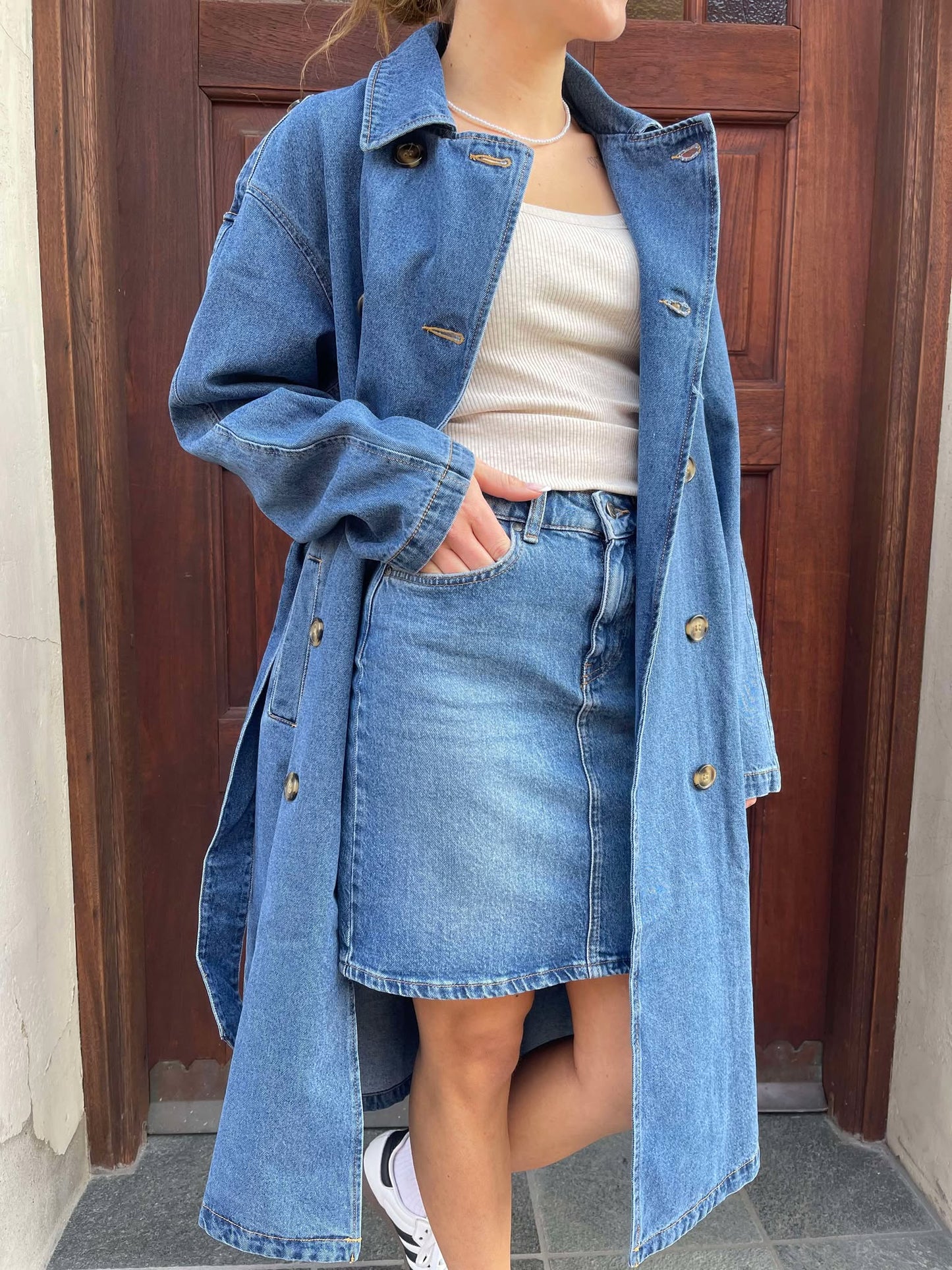 OBJELLEN Midi Skirt - Medium Blue Denim