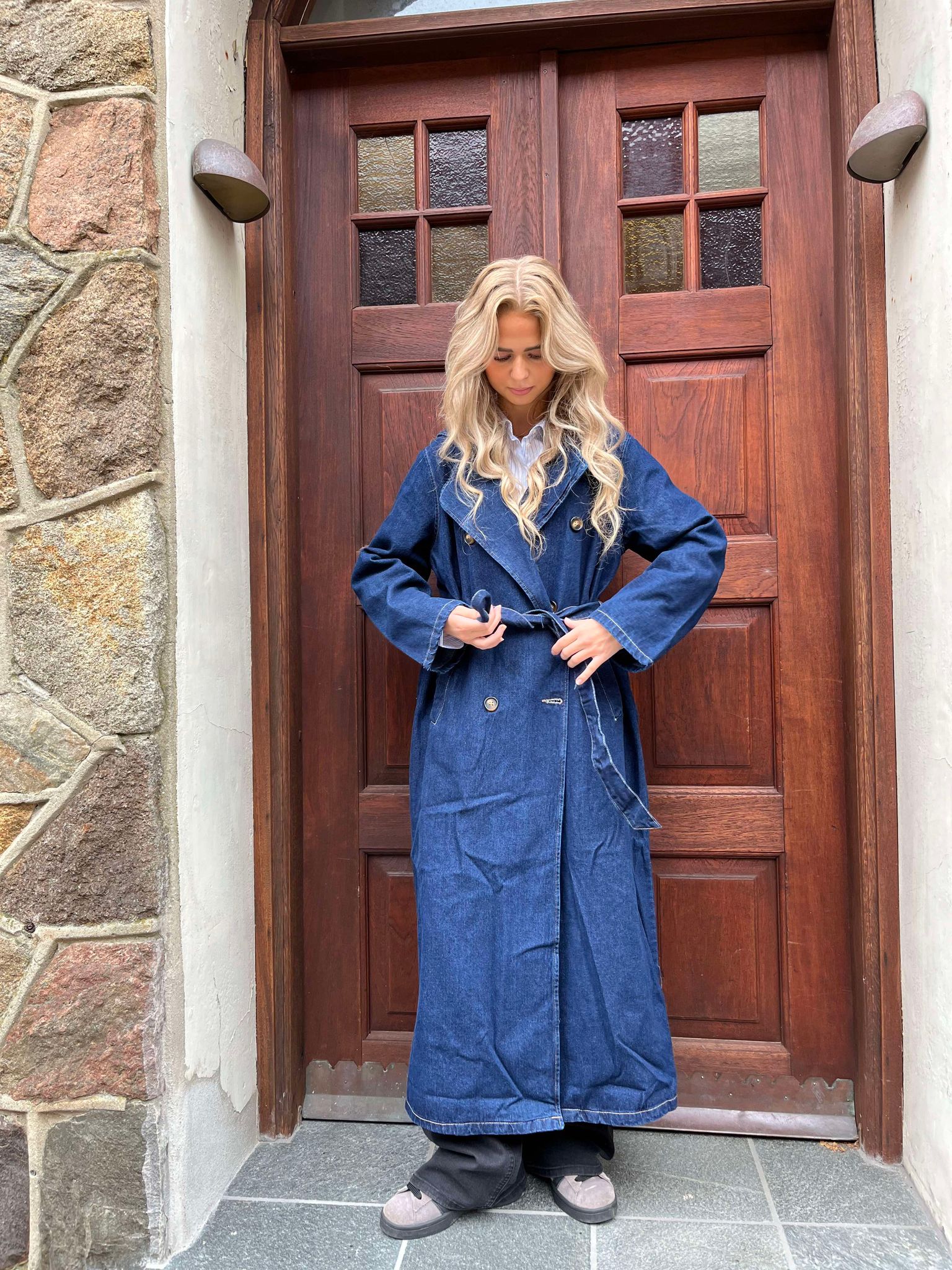 PCFREYA Trenchcoat - Dark Blue Denim
