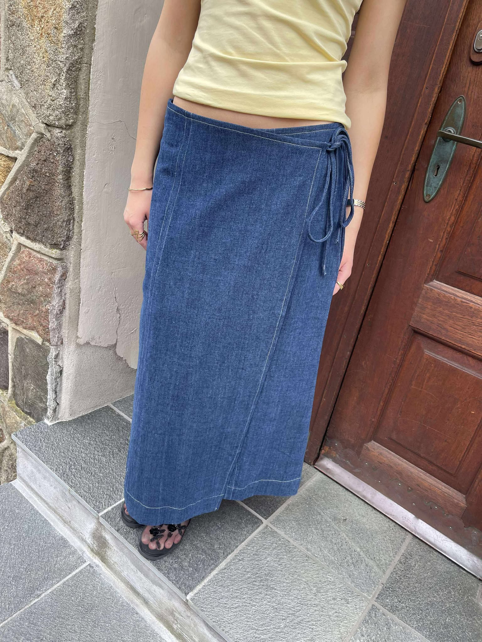 OBJREESE Long Skirt - Dark Medium Blue Denim