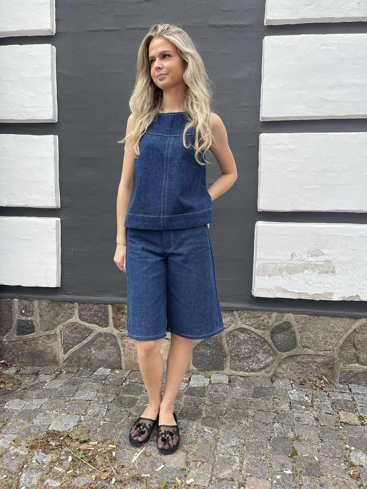 OBJREESE Knee Trousers - Dark Medium Blue Denim