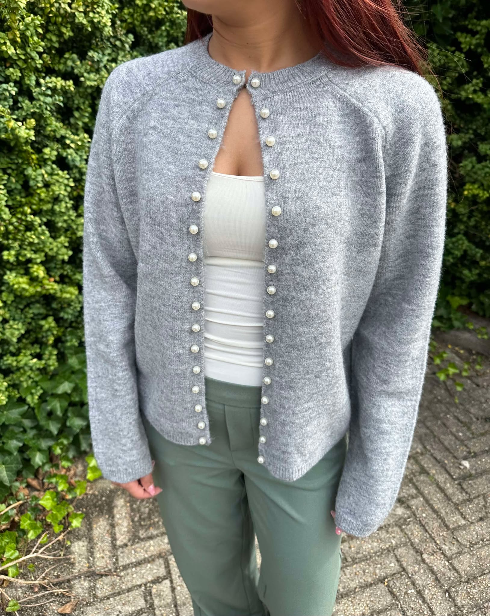 AWMAGALENE Knit Cardigan - Medium Grey Melange