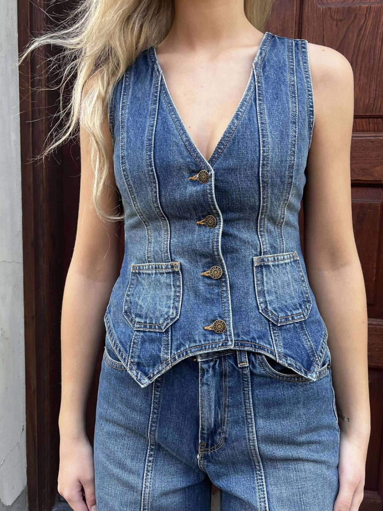 JXFAIZA Tailored Waistcoat - Medium Blue Denim