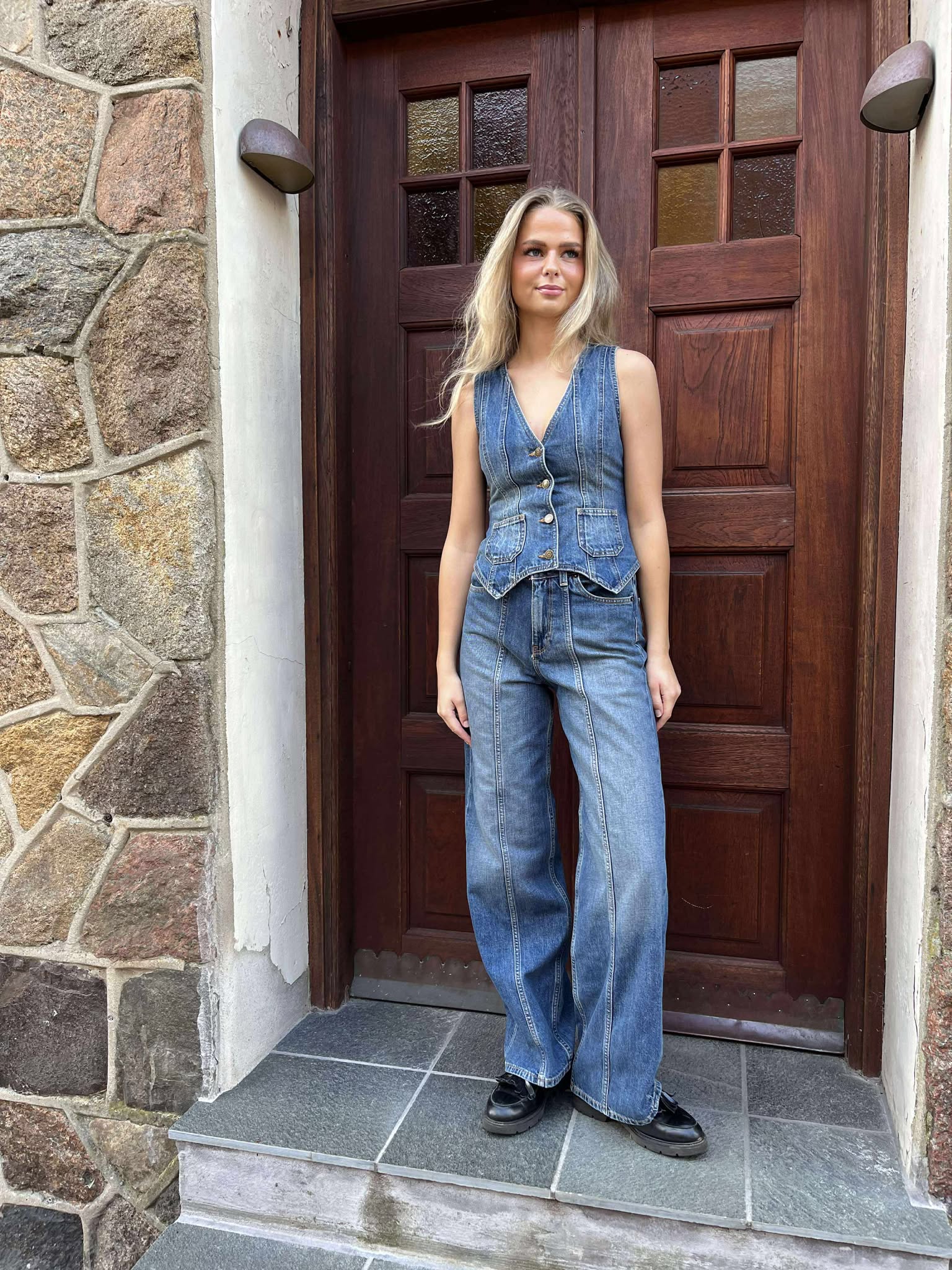 JXFAIZA Tailored Waistcoat - Medium Blue Denim