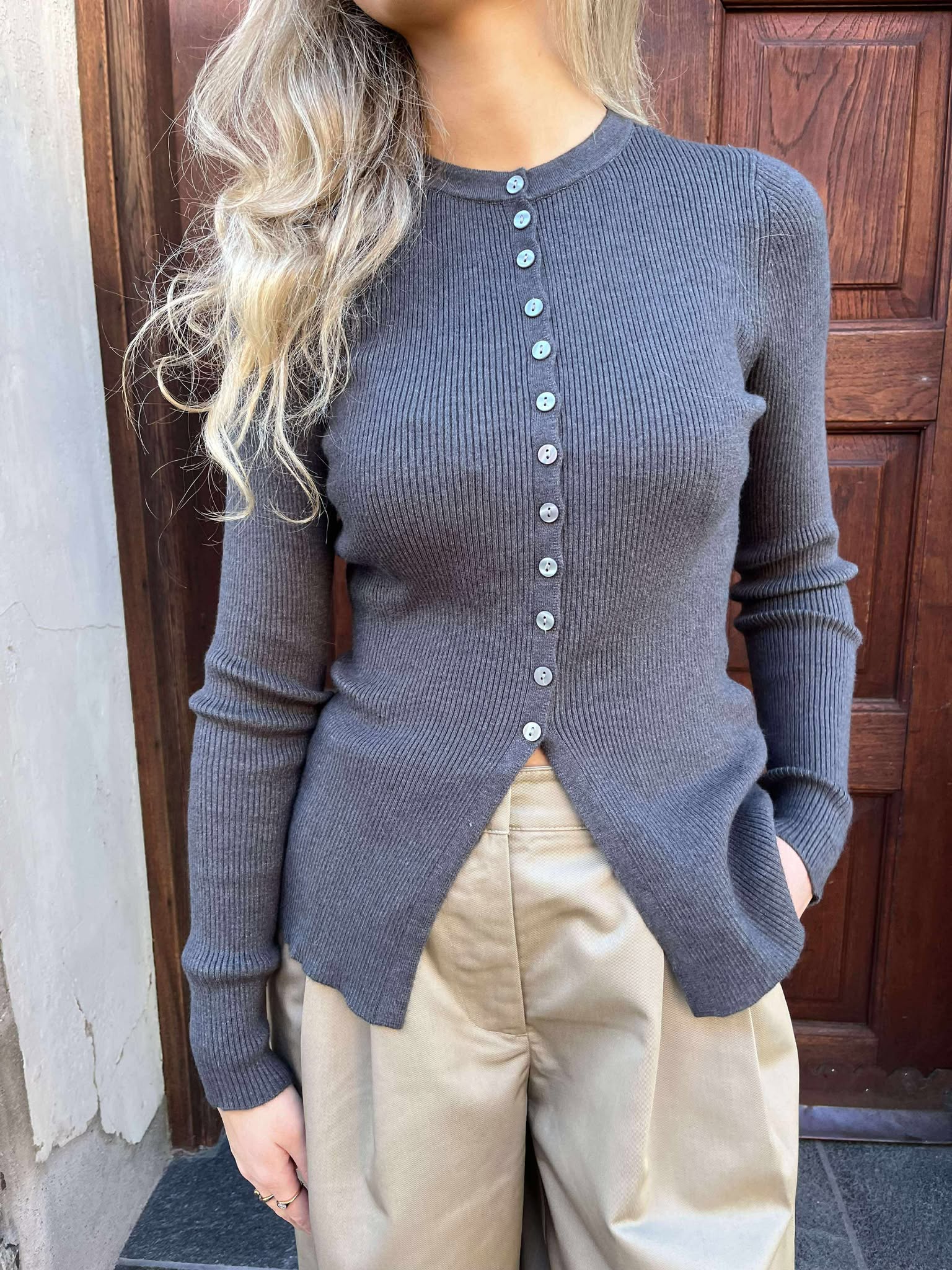 AWUKINO Knit Cardigan - Dark Grey Melange