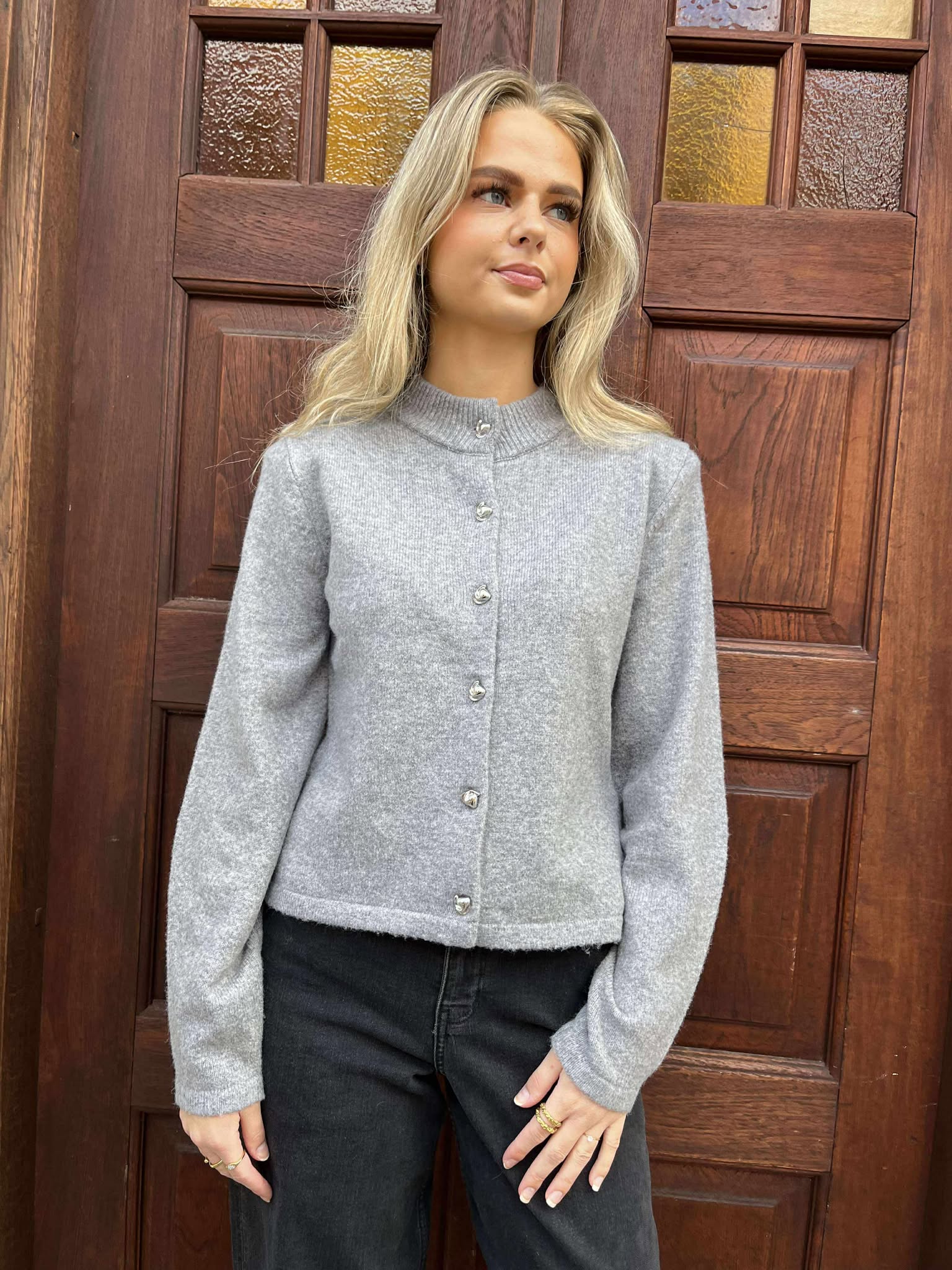 OBJZARI Knit Cardigan - Medium Grey Melange