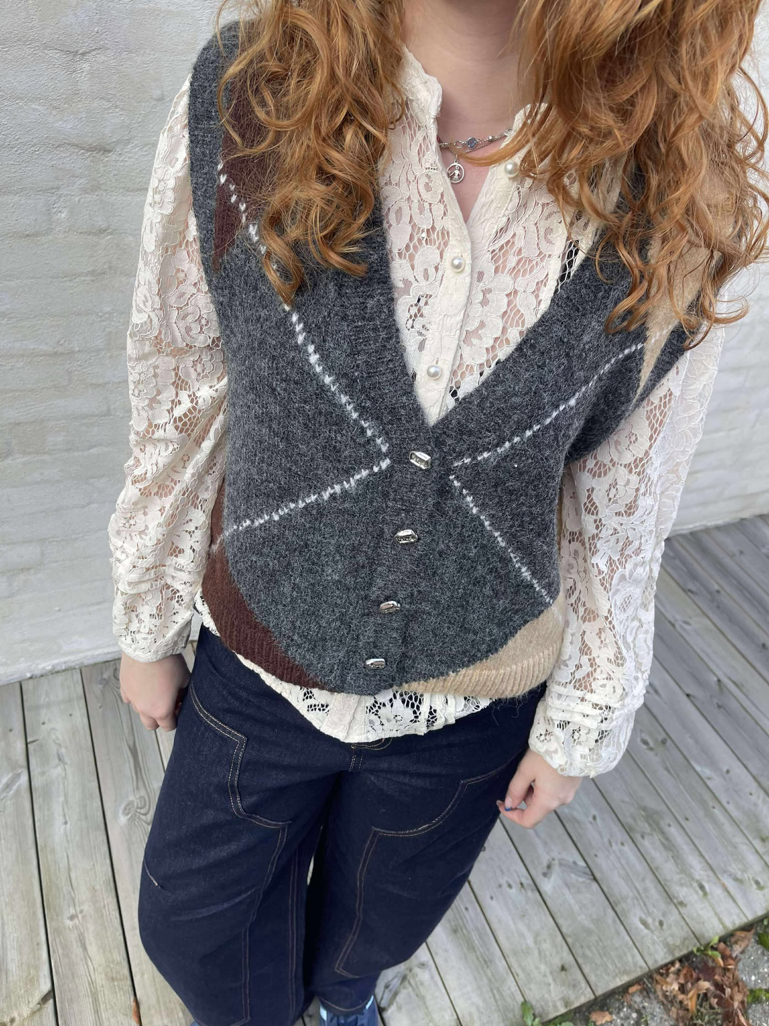 OBJZENA Knit Top - Dark Grey Melange