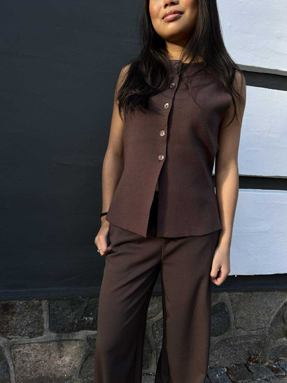 OBJREYNARD Knit Waistcoat - Seal Brown