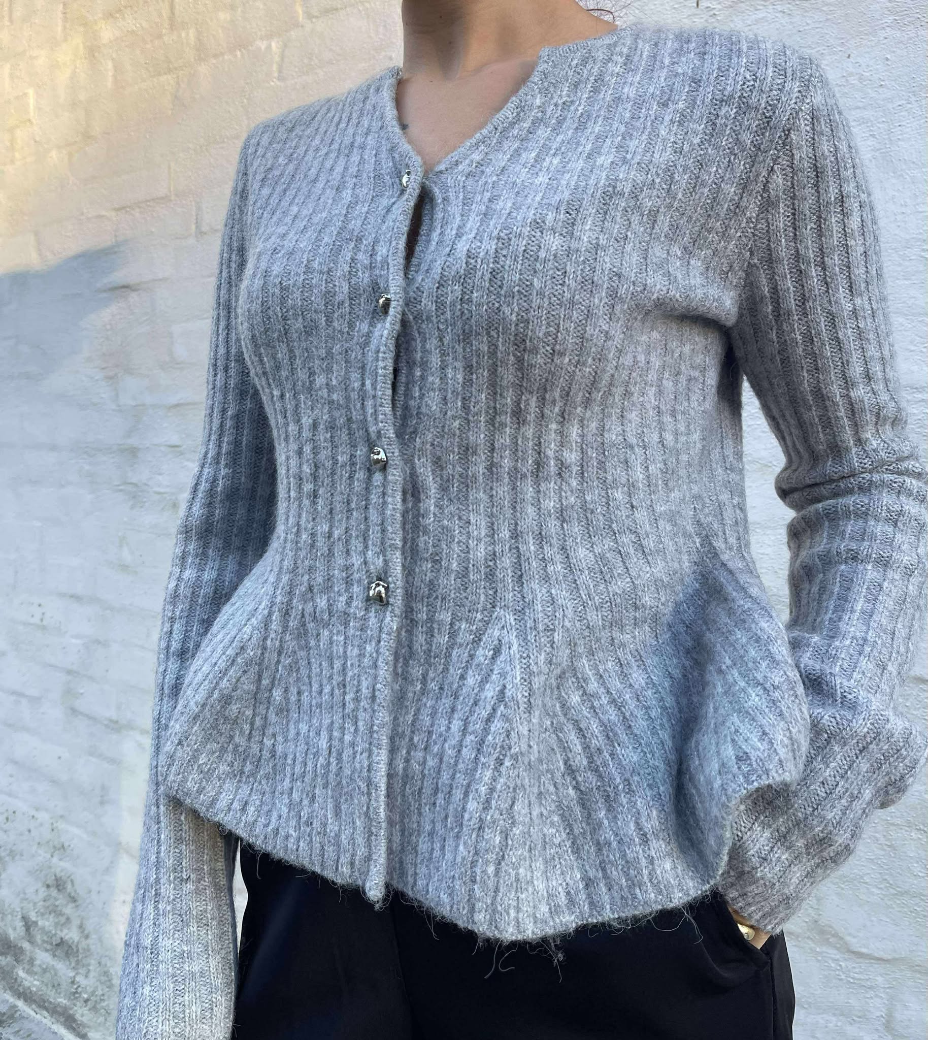 YASDOLLY Knit Cardigan - Light Grey Melange