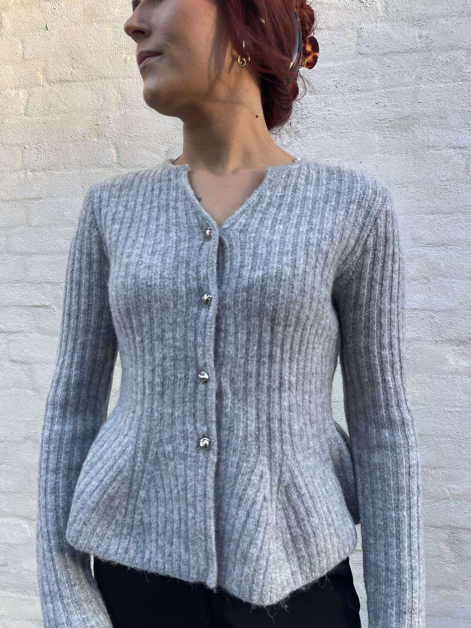 YASDOLLY Knit Cardigan - Light Grey Melange