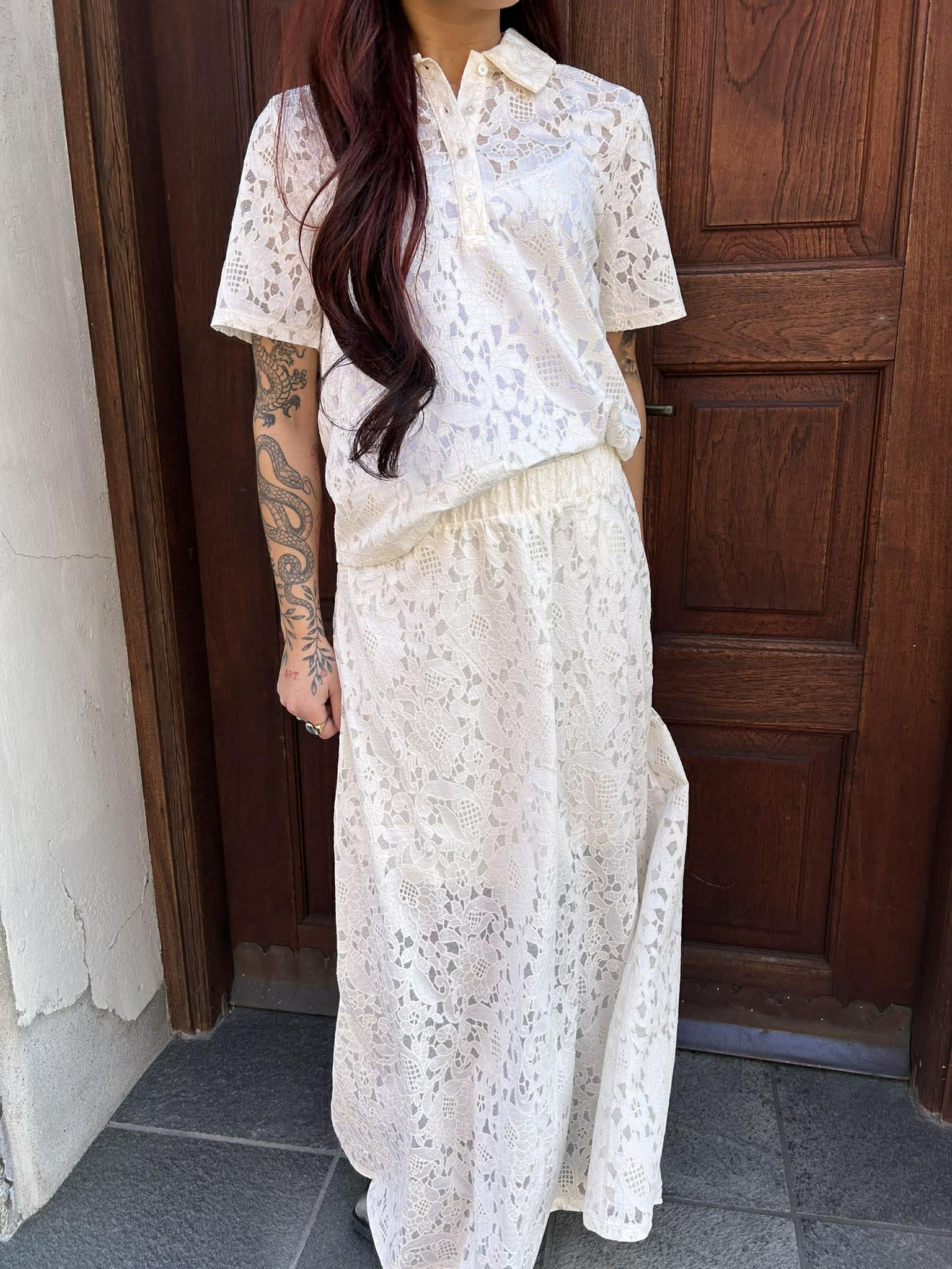 OBJBIANCA Long Skirt - White Sand