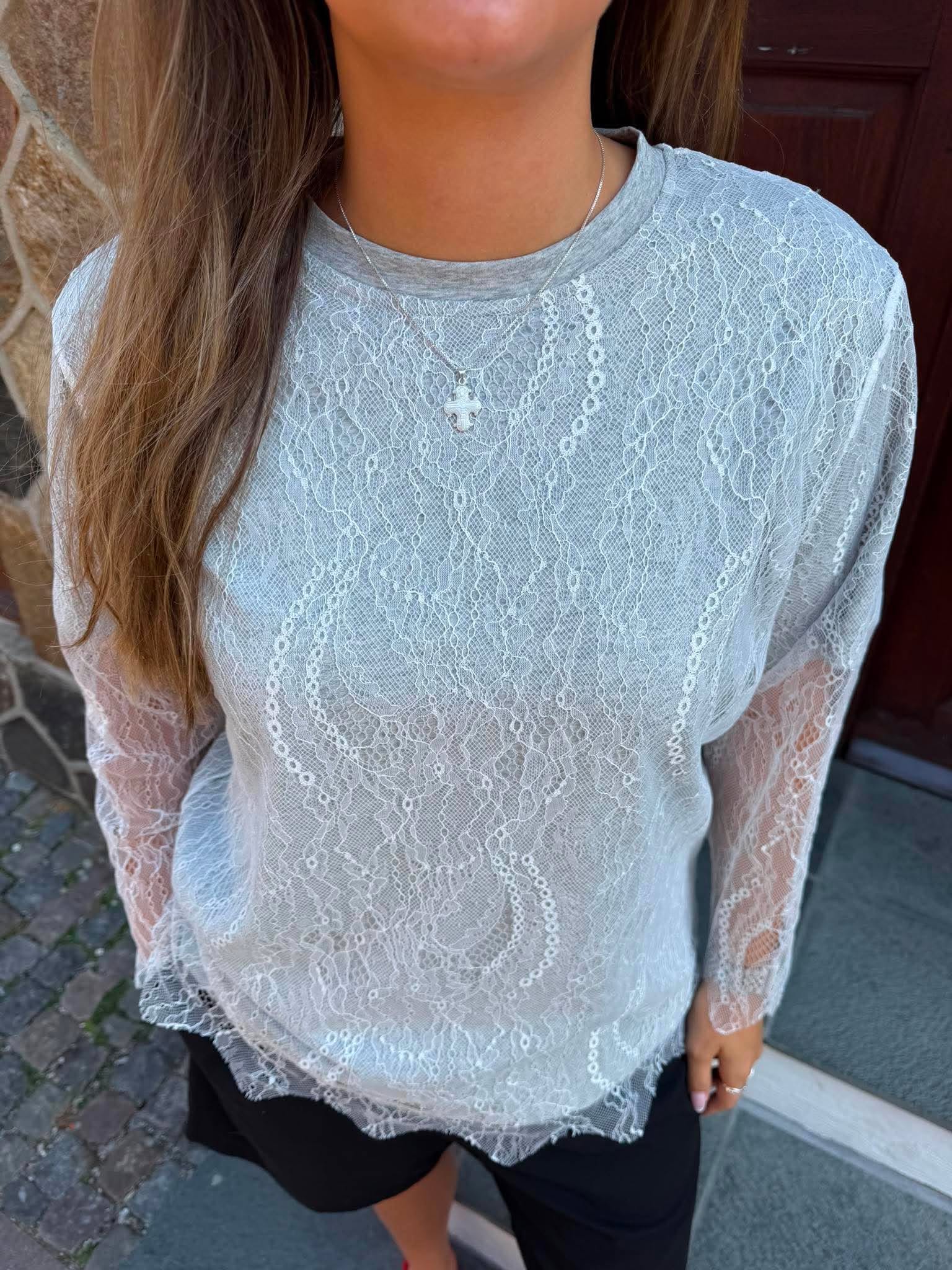 NMBIANKA Top - Light Grey Melange