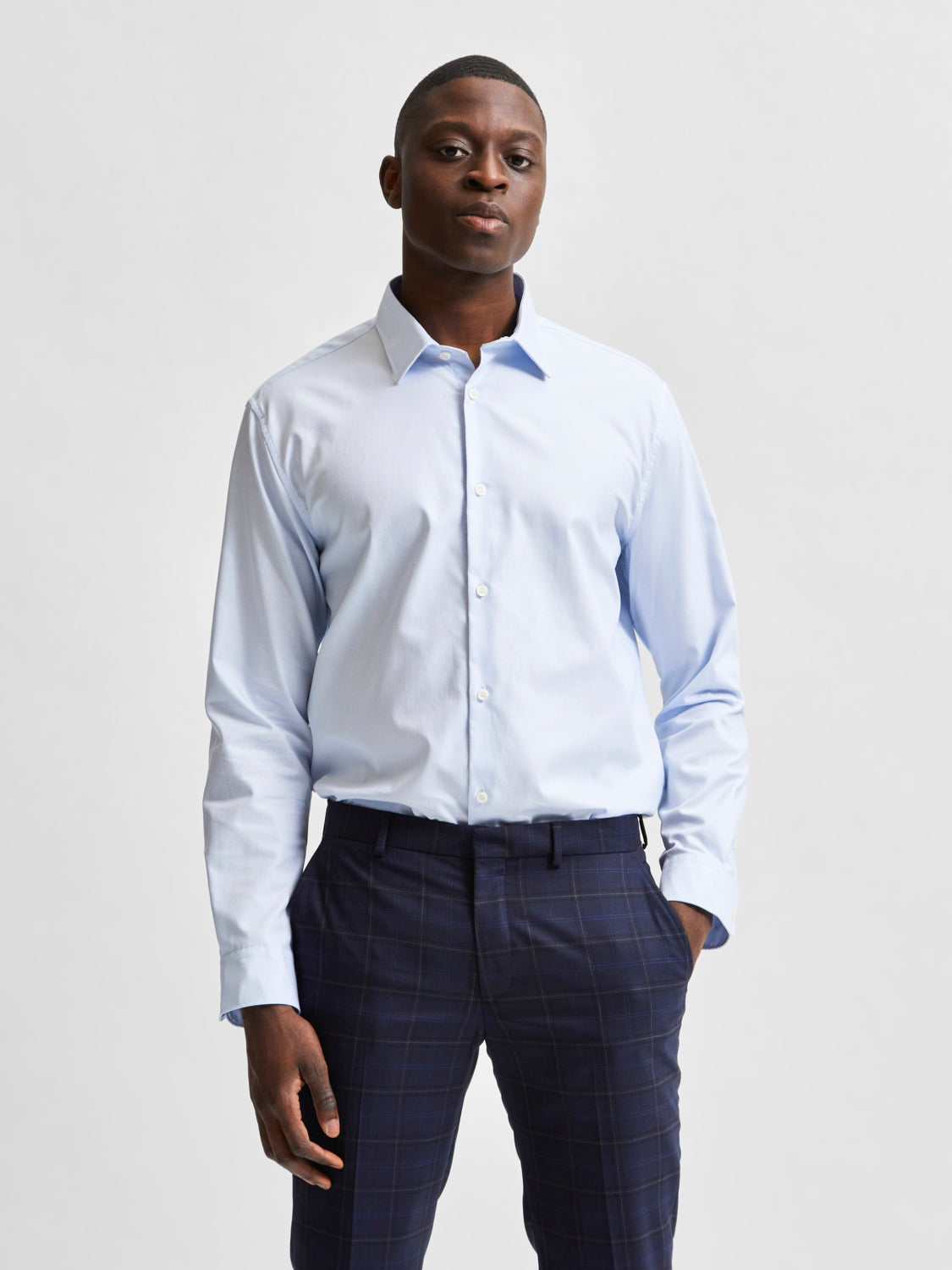 SLHSLIMETHAN Shirts - Light Blue